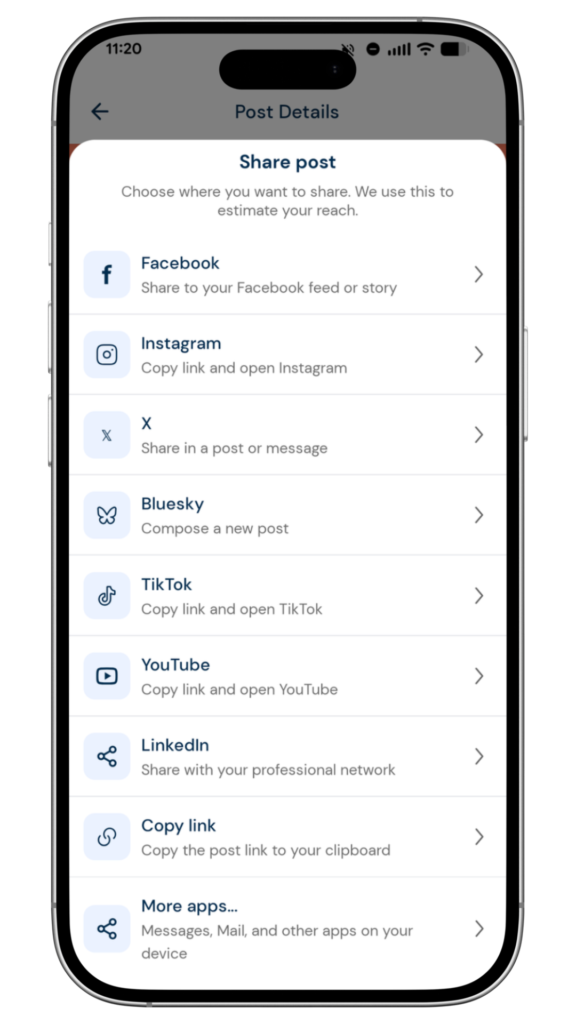 a phone showing a post about to be shared